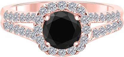 AoneJewelry 1.25 Carat Round Shape Black And White Diamond Halo Style Engagement Ring (size 5-9) in 14K Solid Rose Gold Sold By Aone Jewelry, Best Valentinesday Gift