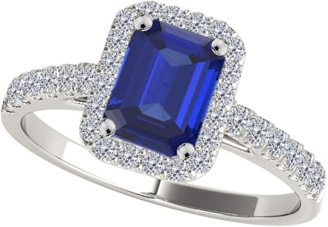 14K Solid Rose, White, Yellow Gold Gemstone And Diamond Ring (Size 5-9) with 1.20 Carat Emerald Cut Sapphire And Natural Diamonds, Best Valentinesday Gift