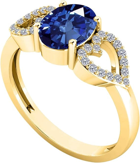 AoneJewelry 1.40 Carat Sapphire Gemstone & Diamond Heart Shape Ring In 14K Solid Yellow Gold, Best Valentinesday Gift