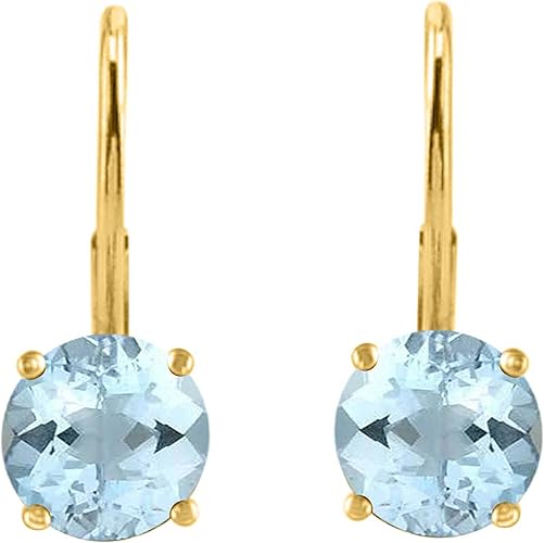 AoneJewelry Gemstone Leverback Earring for Women| 14K Gold 4mm 0.55 Carat 2 Stone Round Cut Prong Setting Genuine Diamond Wedding Jewelry Collection