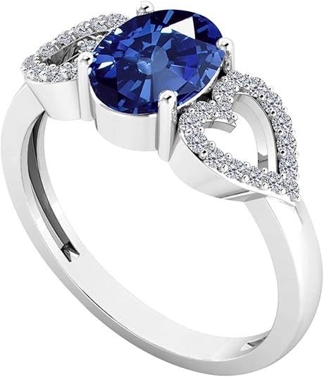 AoneJewelry 1.40 Carat Oval Shape Tanzanite & Diamond Gemstone Ring In 10K White Gold, Best Valentinesday Gift