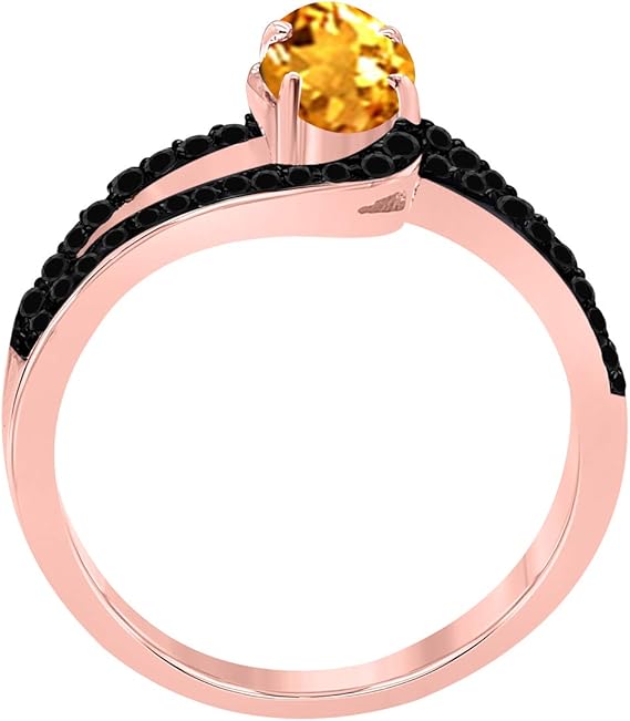 Aonejewelry 1.45 Ct. Citrine Gemstone & Black Diamond Ring In 10K Rose, White & Yellow Gold, Best Valentinesday Gift