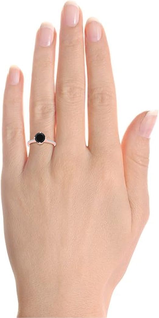 Diamond Engagement Ring For Women 1.50 Carat Round Shape Black Diamond Prong Setting 21 Stones Engagement Aniversary Ring In 10K Solid Rose, White & Yellow Gold By AoneJewelry Collection