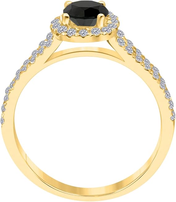 AoneJewelry 14k Gold (Rose, White, Yellow) Halo Style Engagement/Wedding Ring With 1.25 Cttw Round Shape Black And White Diamonds, Best Valentinesday Gift