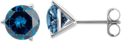 AoneJewelry0.25 CaratsW Round Blue Diamond Martini Stud Earrings for Women In 14K White Gold Prong-Setting Gemstone Wedding Jewelry Collection