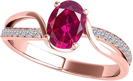 10K Oval Shape Created Ruby Diamond Ring In Rose, White & Yellow Gold, Best Valentinesday Gift