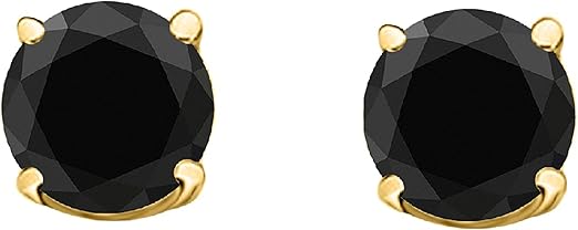 AoneJewelry0.20 CaratsW Round Black Diamond Solitaire Stud Earrings for Women In 14K Yellow Gold Prong-Setting Gemstone Wedding Jewelry Collection