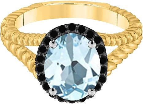 2.00 Ct. Aquamarine Black Diamond Ring In 10K Rose, White & Yellow Gold, Best Valentinesday Gift