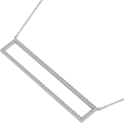 3/8 Carat Natural Round White Diamond Rectangle Shape Pendant Necklace For Women In 10K Rose, Yellow and White Gold with Gold Plated 925 Sterling Silver 18" Box Chain