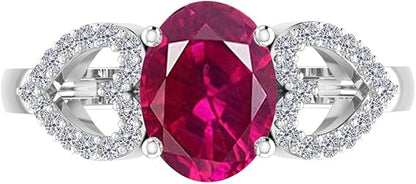 AoneJewelry 1.40 Carat Ruby & Heart Shape Diamond Gemstone Ring In 14K White Gold, Best Valentinesday Gift