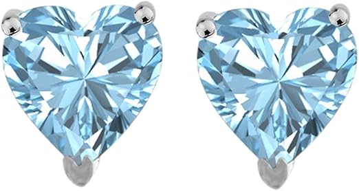 AoneJewelryHeart Aquamarine Earrings for Women in 14k White Gold (4mm) Prong-Setting Gemstone Wedding Jewelry Collection