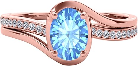 10K 1.40 Carat Oval Shape Blue-Topaz And Diamond Ring In Rose, White & Yellow Gold, Best Valentinesday Gift