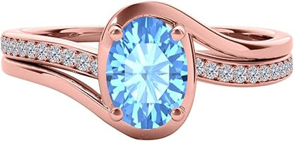 10K 1.40 Carat Oval Shape Blue-Topaz And Diamond Ring In Rose, White & Yellow Gold, Best Valentinesday Gift