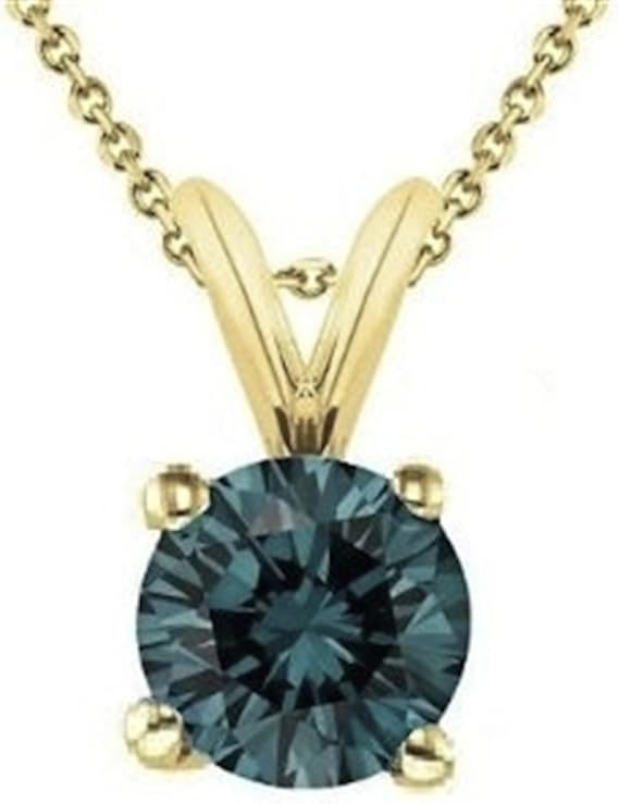 AoneJewelry 0.50 CT Round Blue Diamond Solitaire Pendant in 14K Yellow Gold, Best Valentinesday Gift