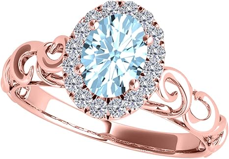 10K Rose, White & Yellow Gold Aquamarine Diamond Ring, Best Valentinesday Gift