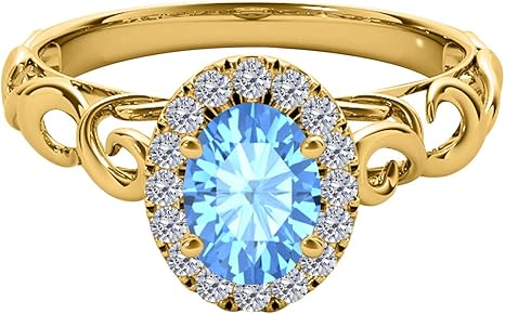 1.35 Carat Diamond Blue-Topaz Ring In 10K Solid Yellow, White & Rose Gold, Best Valentinesday Gift