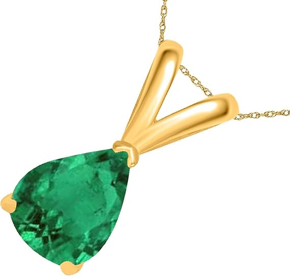 AoneJewelry Emerald Pendant Necklace for Women | 14k Yellow Gold 0.90 Carat 1 Stone Pear Shape Prong Setting 18" Silver Box Chain Necklace Wedding Jewelry Collection