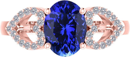 AoneJewelry 1.40 Carat Oval Shape Tanzanite & Diamond Gemstone Ring In 10K Rose Gold, Best Valentinesday Gift