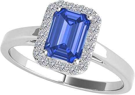 10K White Gold 0.65 Cttw Emerald Cut Tanzanite And Diamonds Cathederal Style Ring (I-J, I1-I2), Best Valentinesday Gift