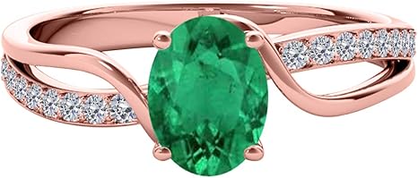 1.00 Carat Oval Shape Emerald And Diamond Ring In 10K Rose, White & Yellow Gold, Best Valentinesday Gift