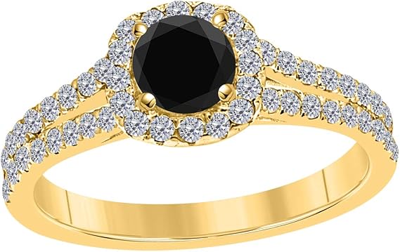 AoneJewelry 14k Gold (Rose, White, Yellow) Halo Style Engagement/Wedding Ring With 1.25 Cttw Round Shape Black And White Diamonds, Best Valentinesday Gift