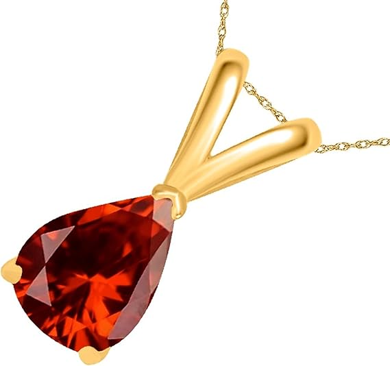 AoneJewelry Garnet Pendant Necklace for Women | 14k Yellow Gold 0.90 Carat 1 Stone Pear Shape Prong Setting 18" Silver Box Chain Necklace Wedding Jewelry Collection