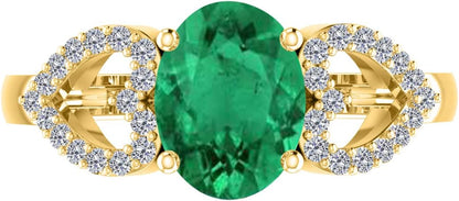 AoneJewelry 1.40 Carat Diamond & Oval Shape Emerald Gemstone Ring In 14K Solid Yellow Gold, Best Valentinesday Gift