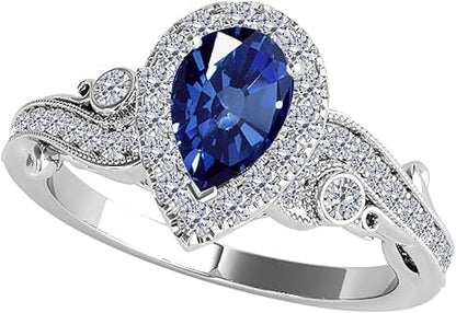 10K Sapphire And Diamond Ring In 1.00 Carat Solid White & Yellow Gold, Best Valentinesday Gift