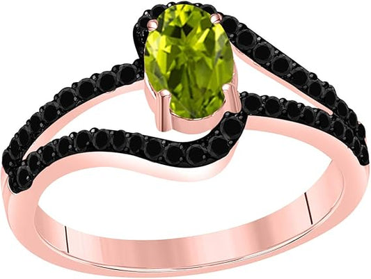 Aonejewelry 1.45 Ct. Peridot Gemstone & Black Diamond Ring in 10k Rose, White & Yellow Gold, Best Valentinesday Gift