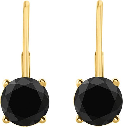 Black Diamond Leverback Earring for Women| 14K White & Yellow Gold 0.25 Carat 2 Stone Round Cut Prong Setting Genuine Diamond Wedding Jewelry Collection