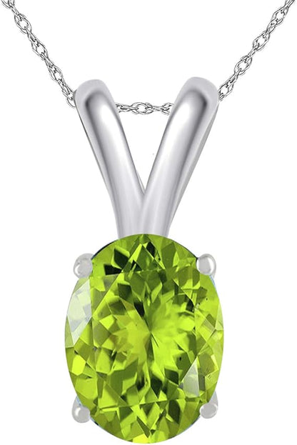 0.45Ct Oval Peridot Pendant in 14k White Gold (6x4 mm), Best Valentinesday Gift