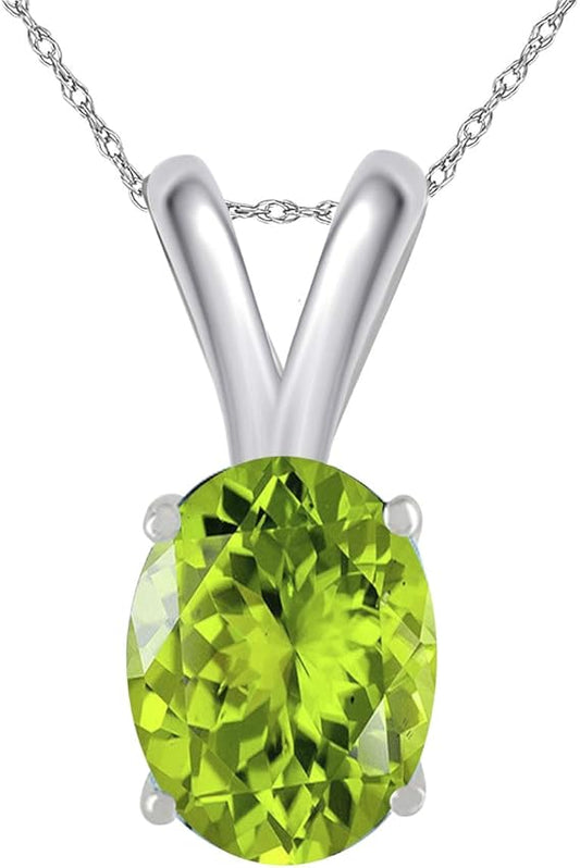 0.45Ct Oval Peridot Pendant in 14k White Gold (6x4 mm), Best Valentinesday Gift