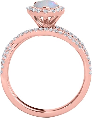 2.00 Carat Pear Shape Opal & Diamond Gemstone Ring In 10K Rose Solid Gold, Best Valentinesday Gift