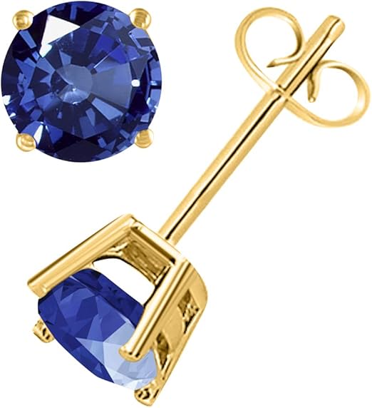 AoneJewelryRound Sapphire Earrings for Women In 14k Yellow Gold Prong-Setting Gemstone Wedding Jewelry Collection