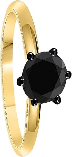 0.50-3.00 Carat 10K Yellow Gold Solitaire Black Diamond Engagement Ring, Best Valentinesday Gift