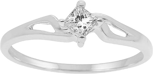 Diamond Princess Shape Solitaire Ring In 14K Solid White & Yellow Gold, Best Valentinesday Gift