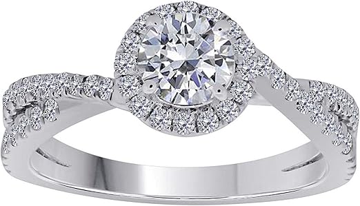 Aonejewelry 1.00 Carat 18K Solid White Gold Diamond Halo Engagement Ring, Best Valentinesday Gift