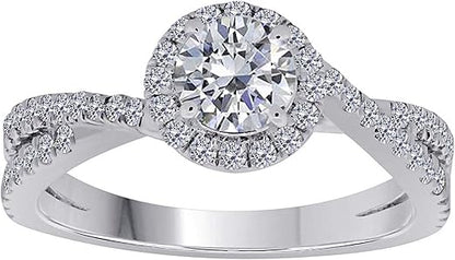 1.00 Carat 14K Solid White Gold Diamond Halo Engagement Ring, Best Valentinesday Gift