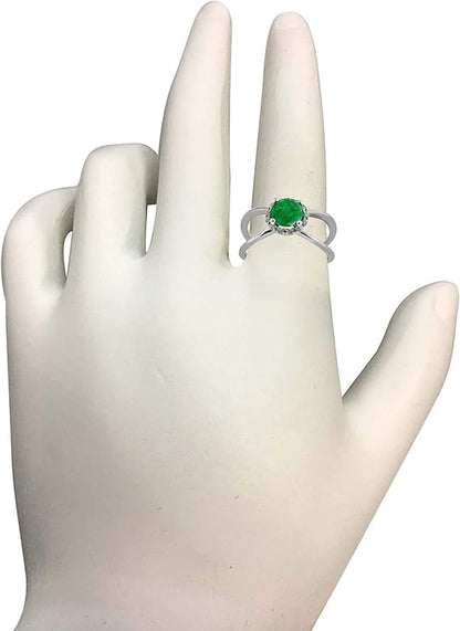 Aonejewelry 0.85 Carat 6MM Round Created Emerald And Diamond Ring In 10K Solid Rose, White & Yellow Gold, Best Valentinesday Gift