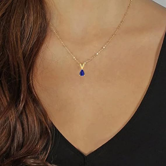 AoneJewelry Tanzanite Pendant Necklace for Women | 14k Yellow Gold 0.70 Carat 1 Stone Round Cut Prong Setting 18" Silver Box Chain Necklace Wedding Jewelry Collection