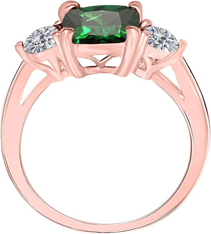 Aonejewelry Emerald Diamond Three stone Ring 2.20 Carat In 10K Solid Rose, White & Yellow Gold, Best Valentinesday Gift