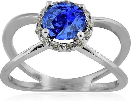 Aonejewelry 0.85 Carat 6MM Round Created Tanzanite And Diamond Ring In 10K Solid Rose, White & Yellow Gold, Best Valentinesday Gift