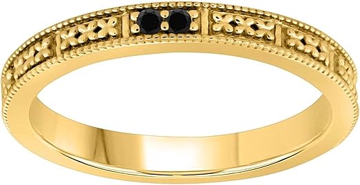 Aonejewelry Black Diamond Hand-Crafted Wedding Band In 10K Solid Rose, White And Yellow Gold, Best Valentinesday Gift