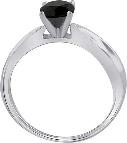 Black Diamond Solitaire 1/2 Carat 10K White, Yellow & Rose Gold Ring, Best Valentinesday Gift