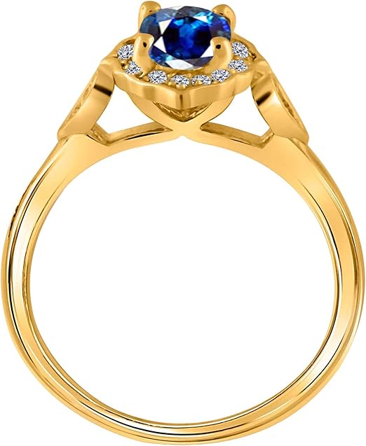 Aonejewelry 0.85 Carat Oval Shape Created Sapphire And Diamond Ring In 10K Solid Rose, White & Yellow Gold, Best Valentinesday Gift