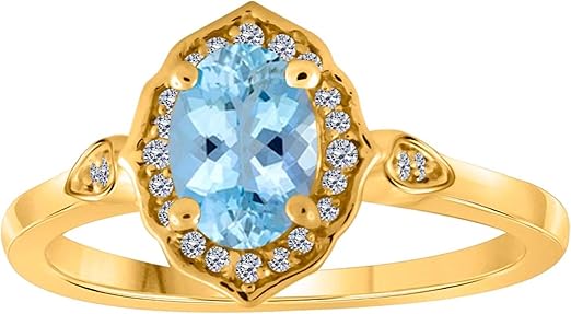 Aonejewelry 0.85 Carat Oval Shape Aquamarine And Diamond Ring In 10K Solid Rose, White & Yellow Gold, Best Valentinesday Gift