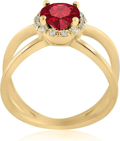 Aonejewelry 0.85 Carat 6MM Round Created Ruby And Diamond Ring In 10K Solid Rose, White & Yellow Gold, Best Valentinesday Gift