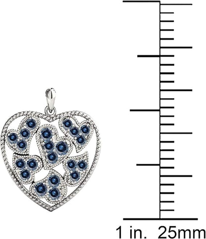 0.25 Carat Natural Round Blue Diamond Heart Shape Pendant Necklace For Women In 10K Rose, Yellow and White Gold With Sterling Silver 18" Box Chain