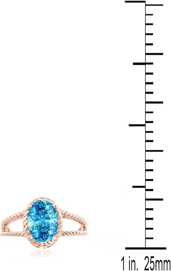 Aonejewelry 1.25 Carat Blue Topaz Oval Shape Ring In 10K Solid Rose, White & Yellow Gold, Best Valentinesday Gift