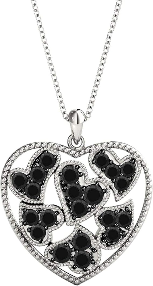 0.25 Carat Natural Round Black Diamond Heart Shape Pendant Necklace For Women In 10K Rose, Yellow and White Gold With Sterling Silver 18" Box Chain